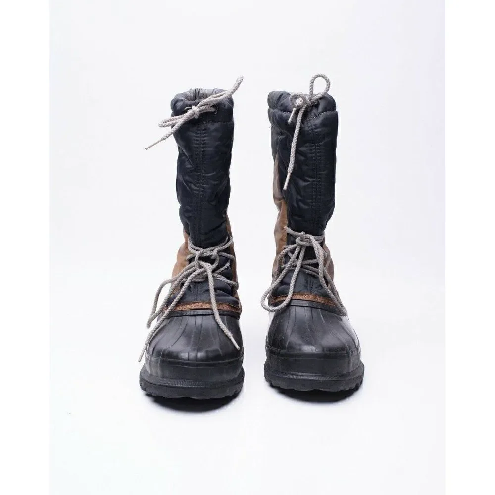 Vintage Sorel Mens Black Gold Gray Snow Boots Sz 9 10 Felt Lining Lace Up
